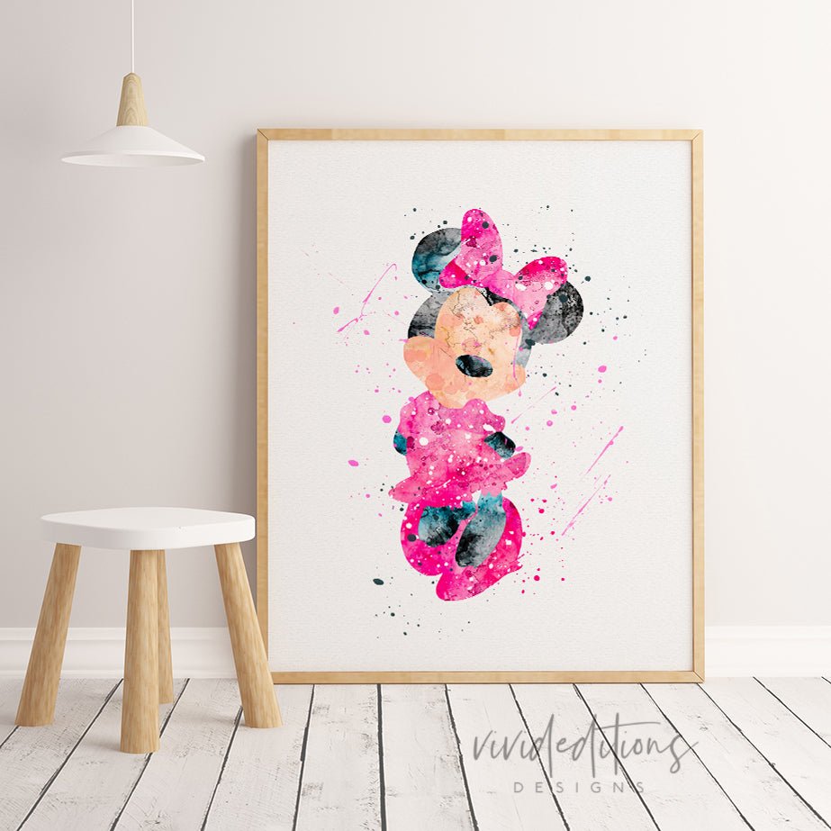 Minnie Mouse Watercolor Art Print - Pink Print - VividEditions
