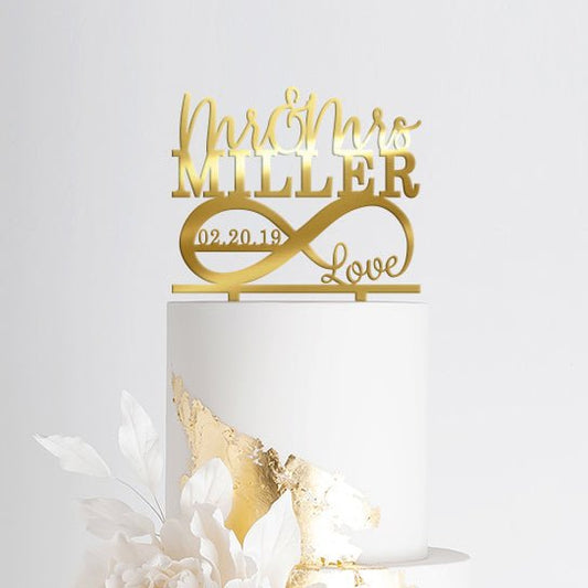 Mr & Mrs Infinity Wedding Cake Topper, Chic Cake Topper - VividEditions