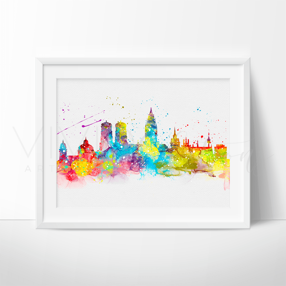 Munich Skyline Watercolor Art Print Print - VividEditions