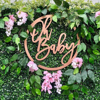 Oh Baby Round Wood Baby Shower Backdrop Sign Name Sign - VividEditions