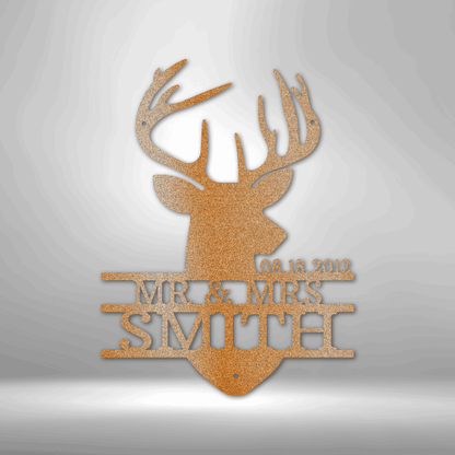 Personalized Deer Head Monogram - Metal Sign Steel Sign - VividEditions