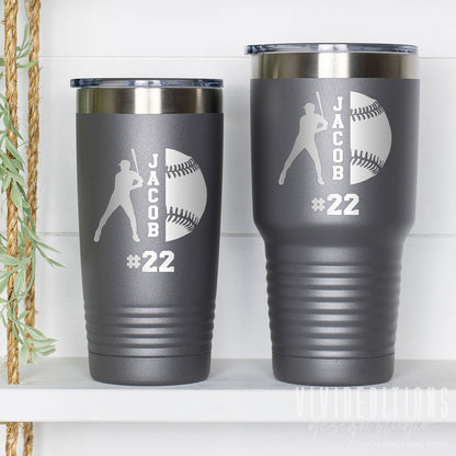 Personalized Engraved Baseball Tumbler - 20oz or 30oz (16 color options) Tumblers - VividEditions