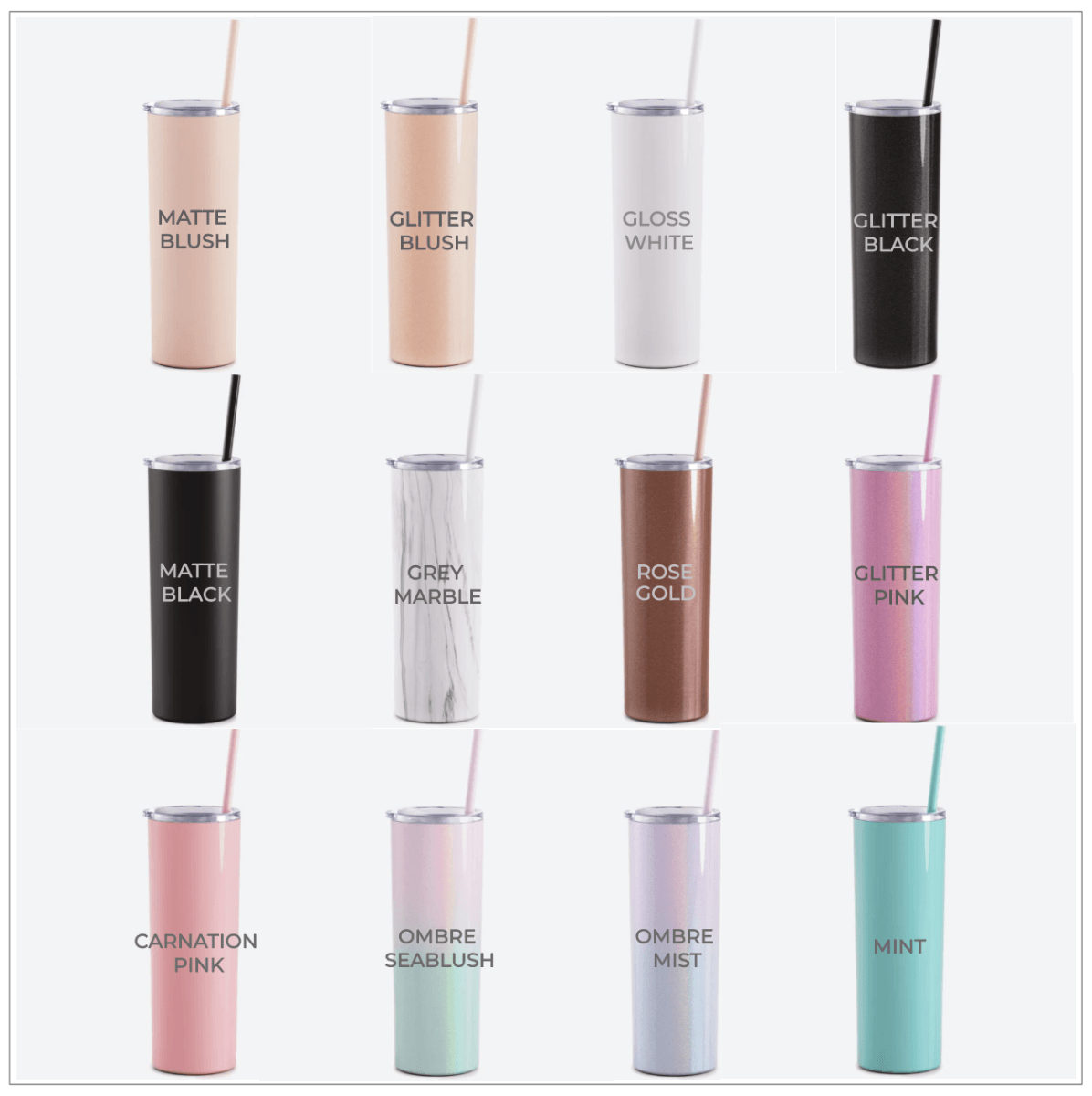 Personalized Engraved Skinny Tumbler - 20oz (more fonts / 12 color options) Tumblers - VividEditions