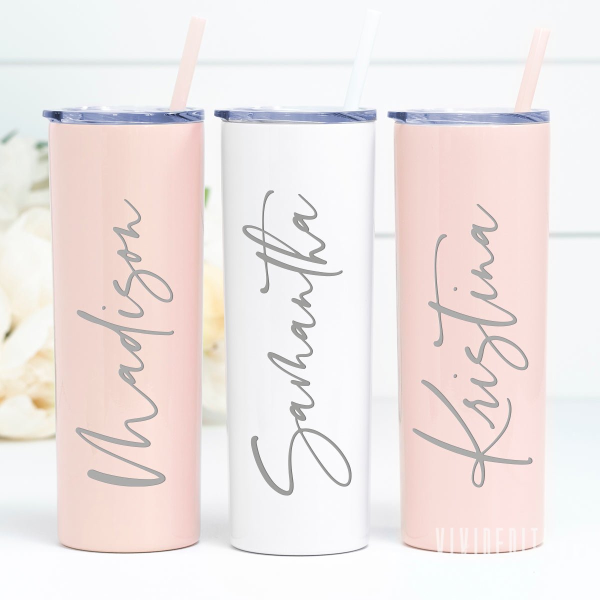 Personalized Engraved Skinny Tumbler - 20oz (more fonts / 12 color options) Tumblers - VividEditions