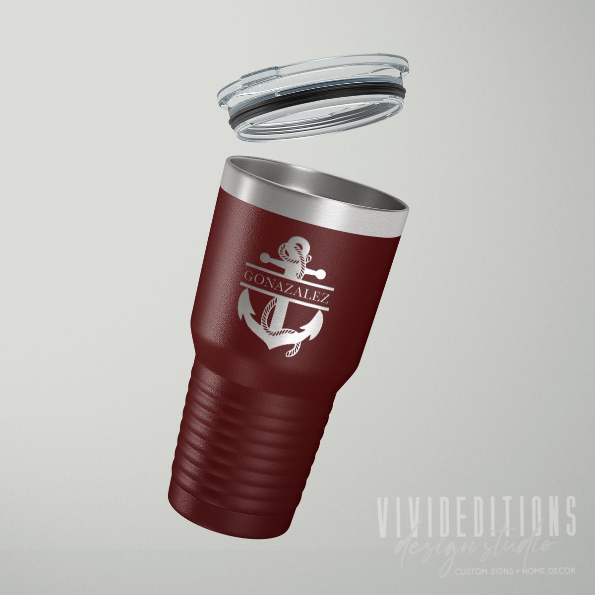 Personalized Engraved Split Anchor Boat Tumbler - 20oz or 30oz (16 color options) Tumblers - VividEditions