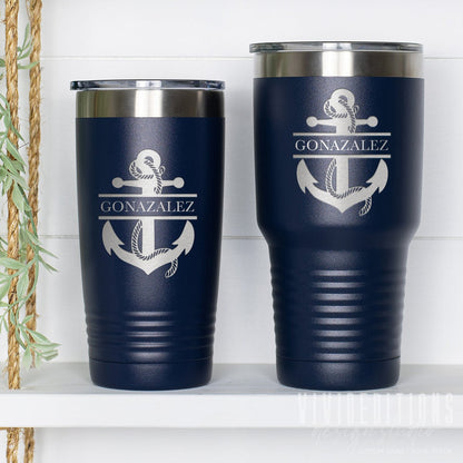 Personalized Engraved Split Anchor Boat Tumbler - 20oz or 30oz (16 color options) Tumblers - VividEditions