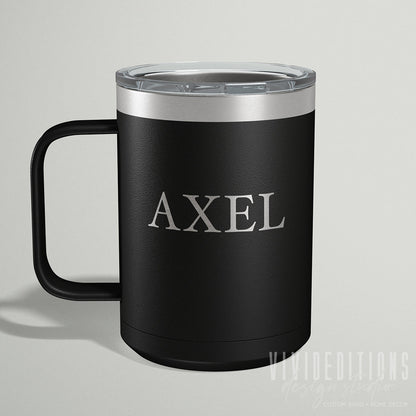 Personalized Engraved Travel Coffee Mug with Slider Lid - 15oz (more fonts / 16 color options) Tumblers - VividEditions