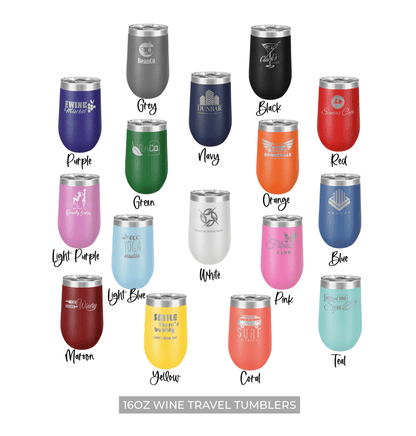 Personalized Engraved Travel Wine/Coffee Tumbler - 16oz (more fonts / 16 colors) Tumblers - VividEditions