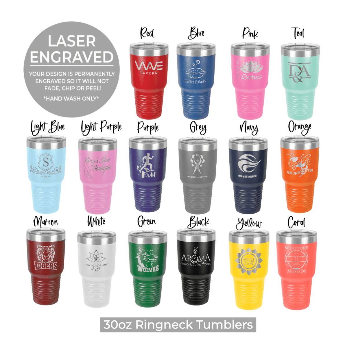 Personalized Engraved Tumbler - 20oz or 30oz (more fonts / 16 color options) Tumblers - VividEditions