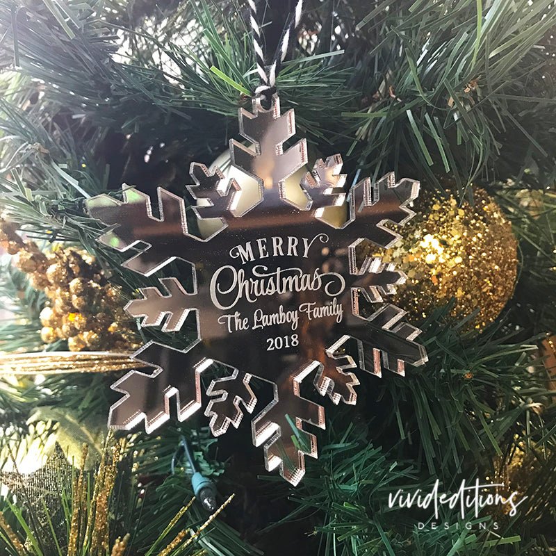 Personalized Family Name Snowflake Christmas Ornament, Acrylic - VividEditions