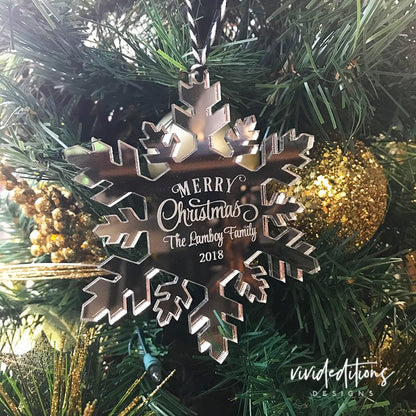 Personalized Family Name Snowflake Christmas Ornament, Acrylic - VividEditions