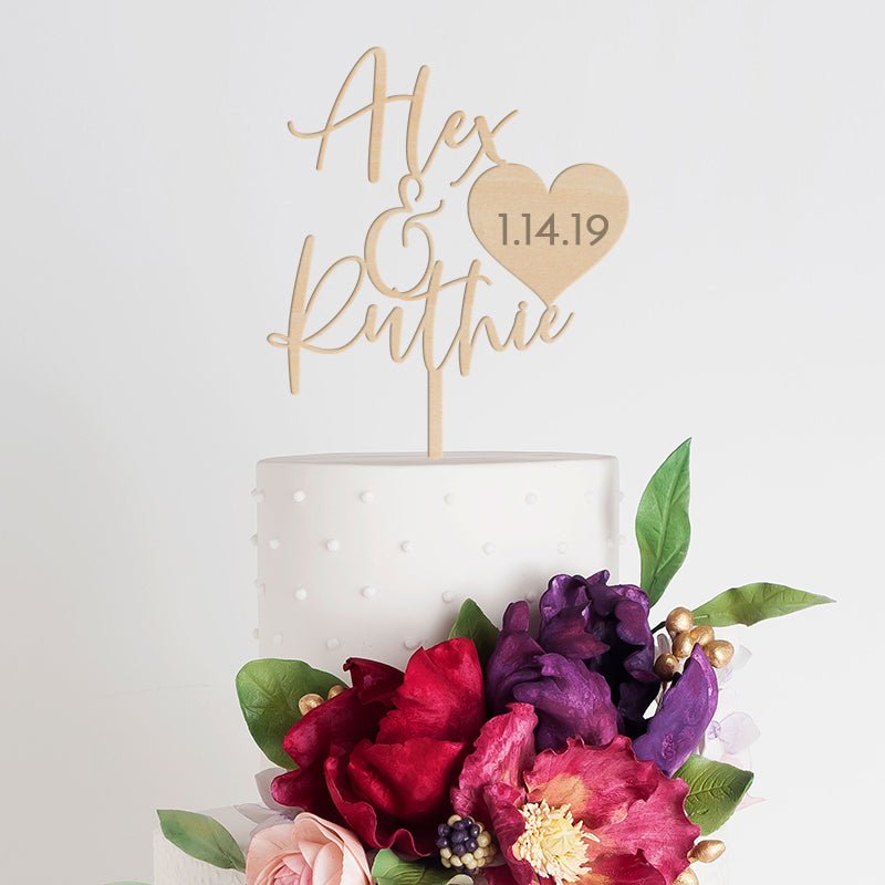 Personalized First Names + Date Cake Topper - VividEditions