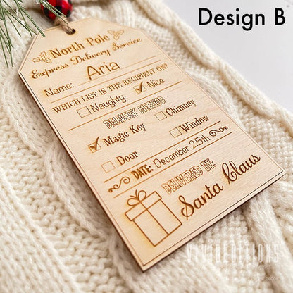 Personalized From Santa Wood Gift Tag Ornament - VividEditions