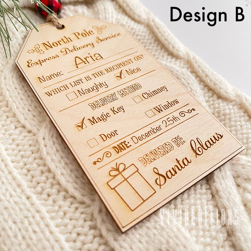 Set of 4 - Engraved Christmas Stocking Name Tags w/ 6 Font Option - Wooden  Name Tags for Christmas Presents, Personalized Gift Tag, Custom Letters for