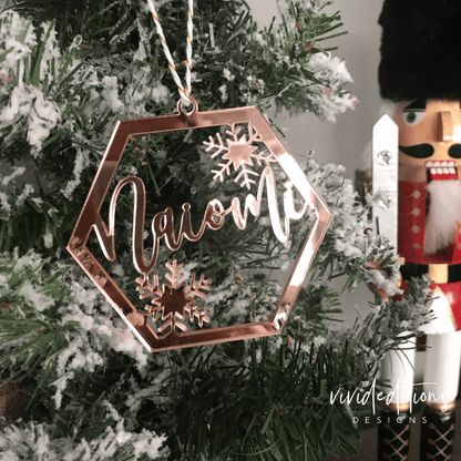 Personalized Geometric Snowflake Christmas Ornament, Acrylic - VividEditions