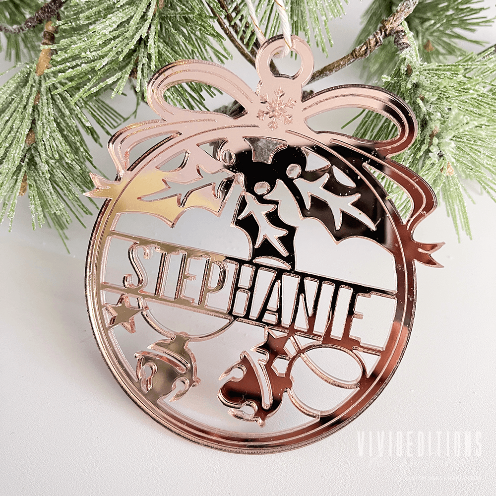 Personalized Split Name Jingle Bells Bauble Christmas Ornament - VividEditions