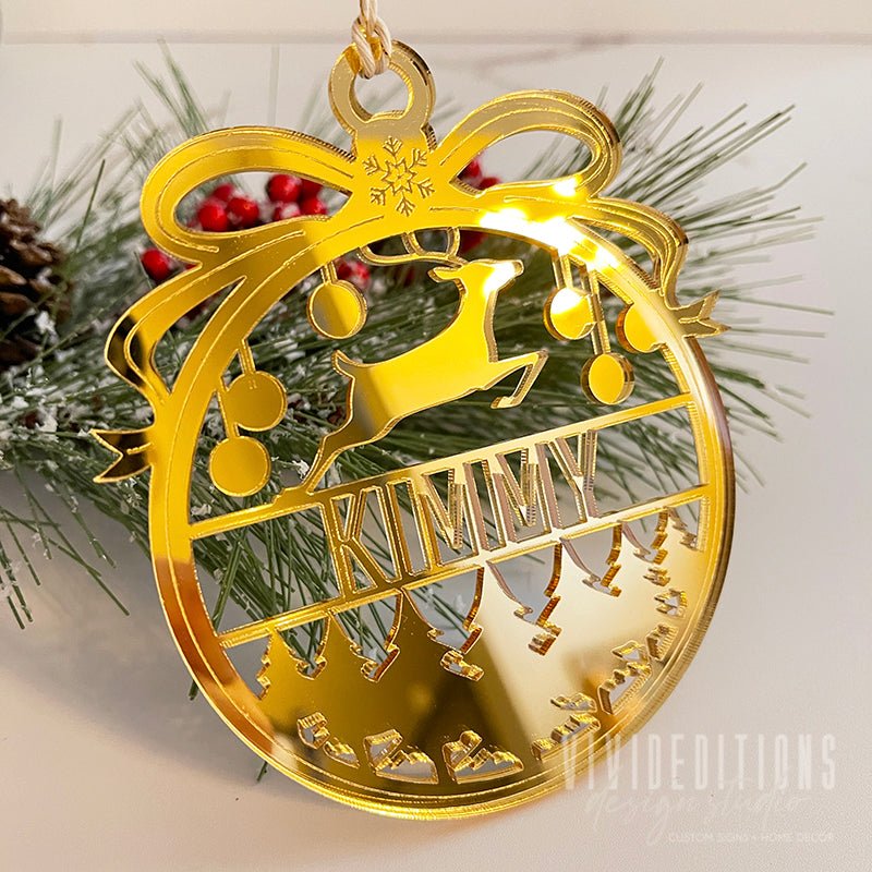 Personalized Split Name Reindeer Bauble Christmas Ornament Ornament - VividEditions