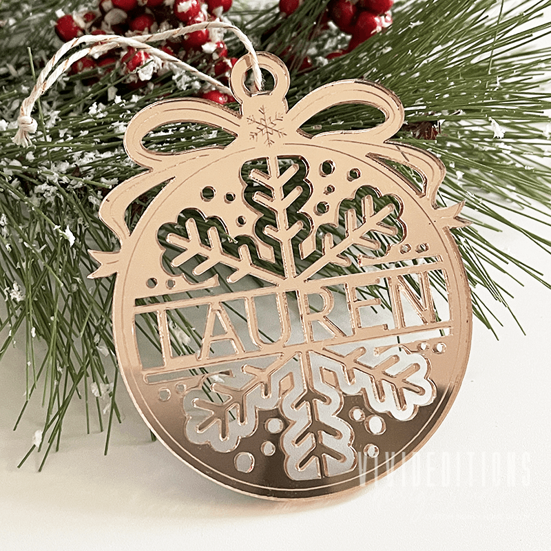 Personalized Split Name Snowflake Bauble Christmas Ornament - VividEditions