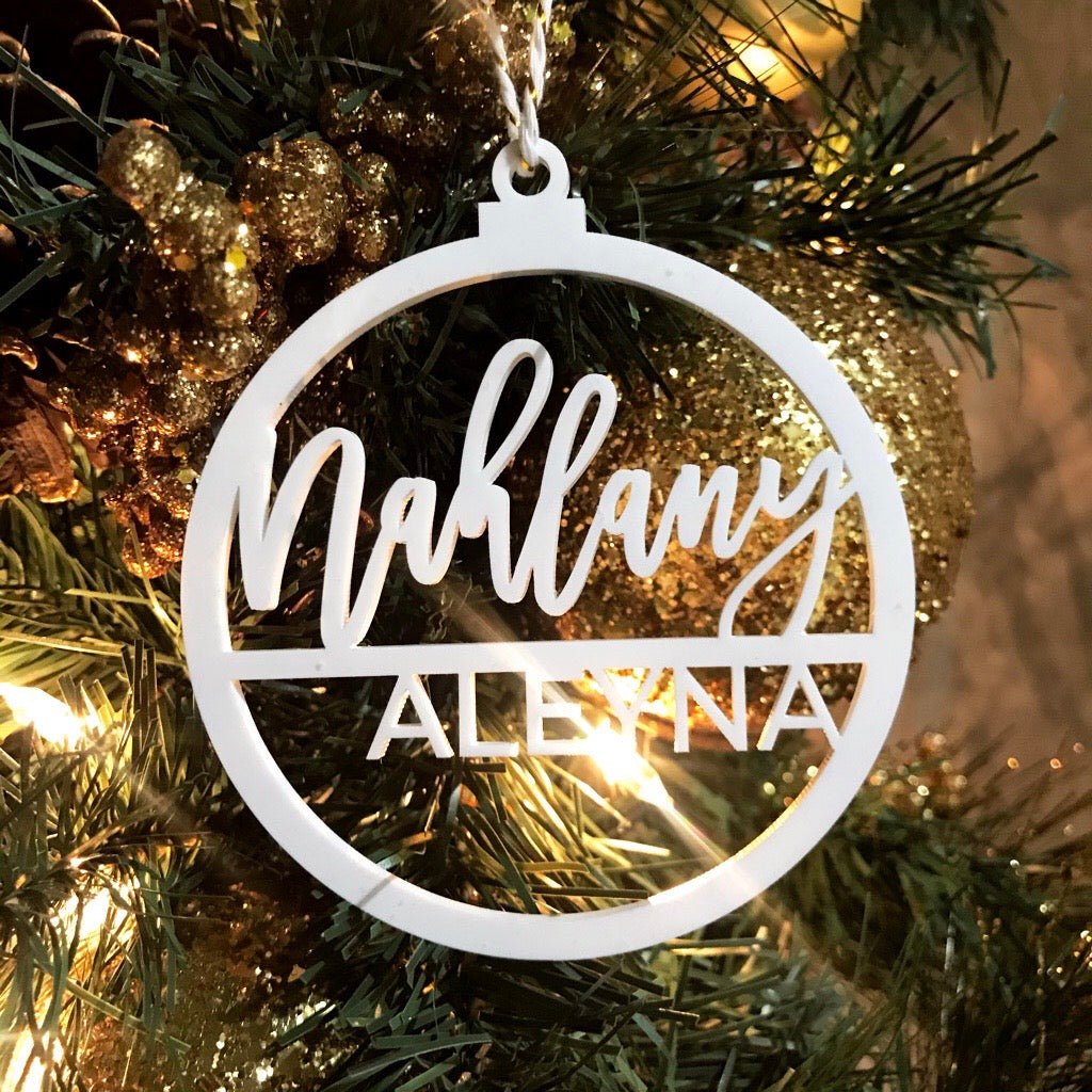 Personalized Split Round First + Middle Name Christmas Ornament, Acrylic - VividEditions