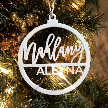 Personalized Split Round First + Middle Name Christmas Ornament, Acrylic - VividEditions
