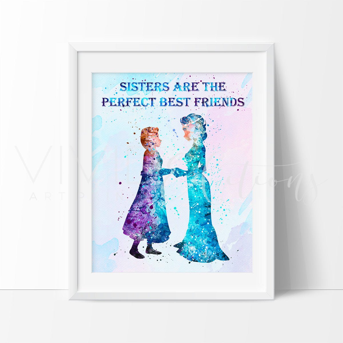 Princess Elsa & Anna 3 Watercolor Art Print Print - VividEditions