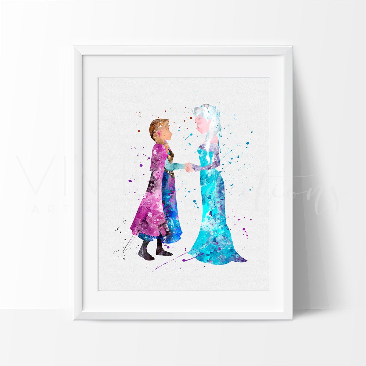 Princess Elsa & Anna 5 Watercolor Art Print Print - VividEditions