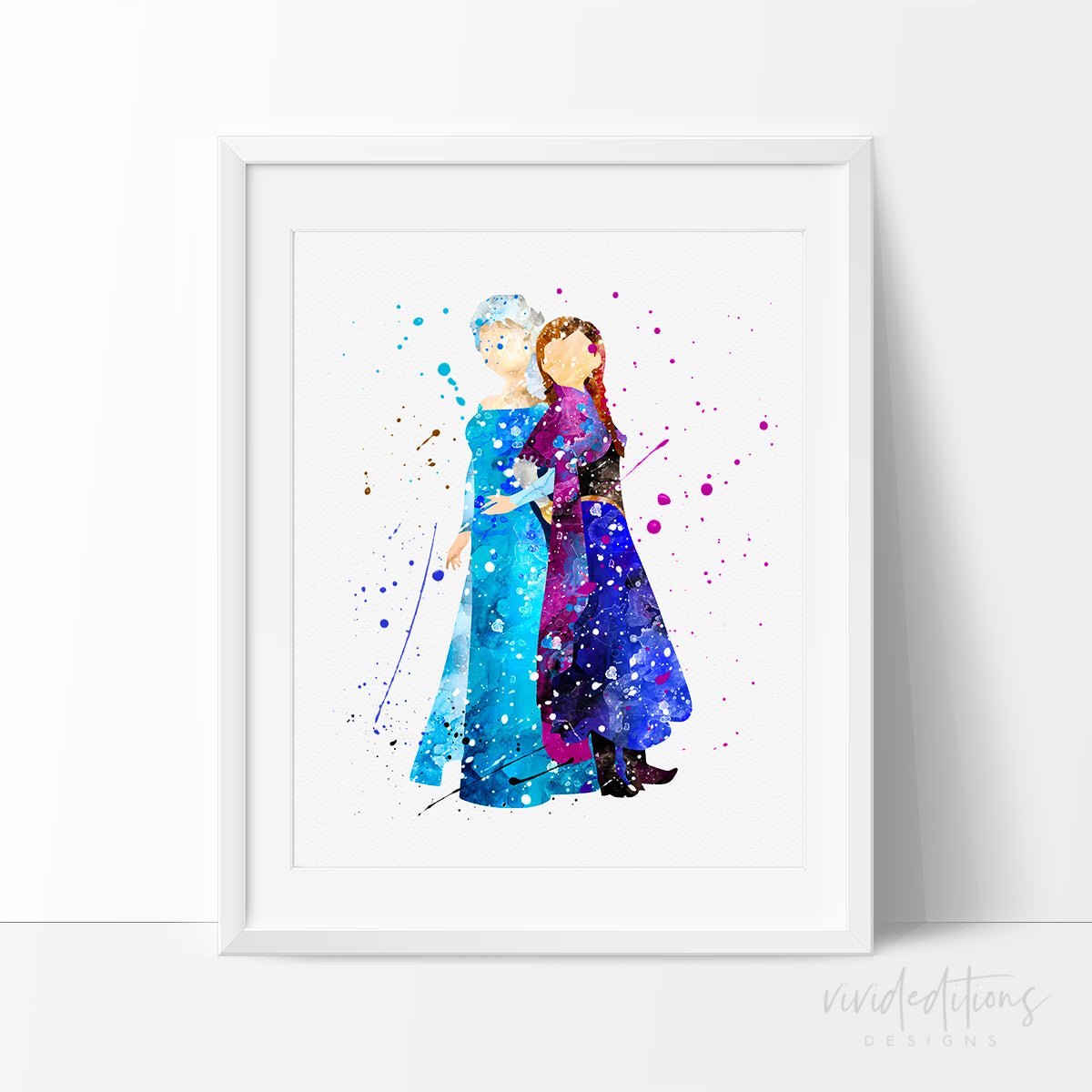 Princess Elsa & Anna 6 Watercolor Art Print Print - VividEditions