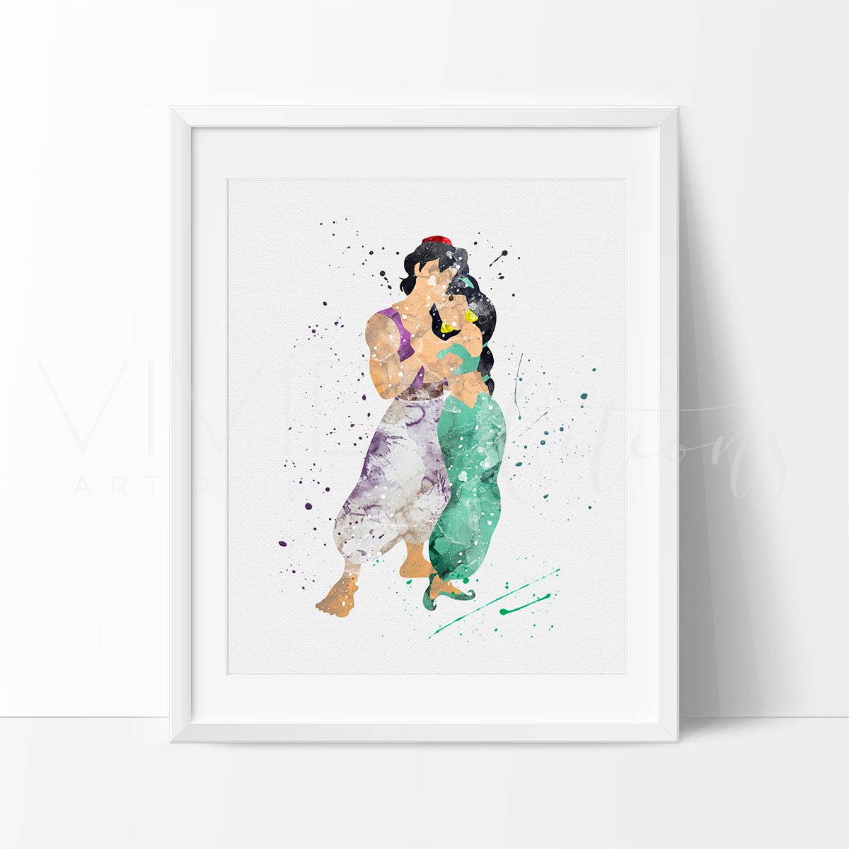Princess Jasmine & Aladdin Watercolor Art Print Print - VividEditions