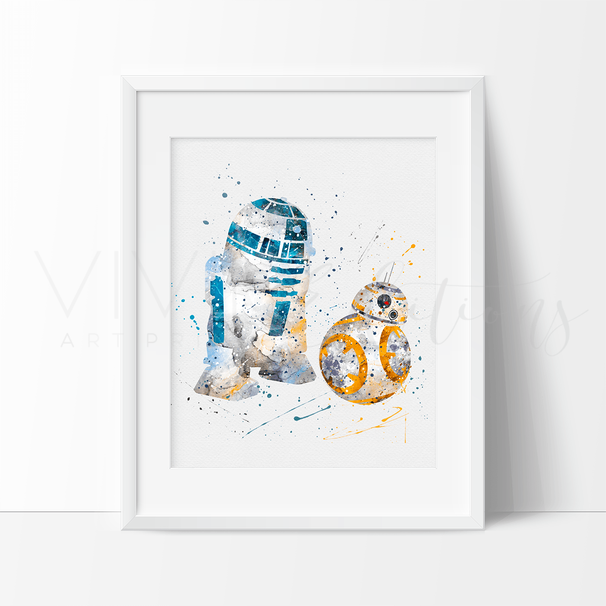 R2D2 & BB8, Star Wars Watercolor Art Print Print - VividEditions