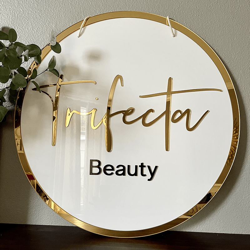 Round 3D Acrylic Business Sign w/ Mirror Border Name Sign - VividEditions