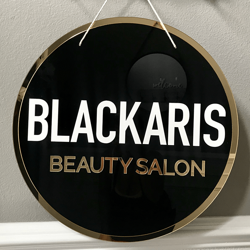Round 3D Acrylic Business Sign w/ Mirror Border Name Sign - VividEditions