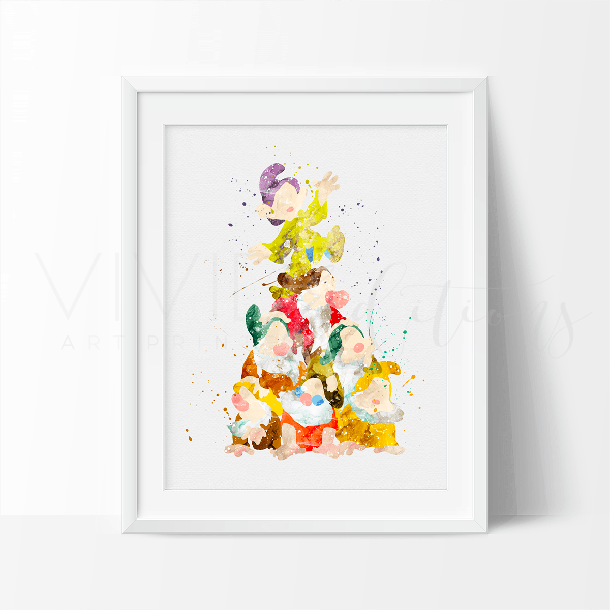 Seven Dwarfs, Snow White Watercolor Art Print Print - VividEditions