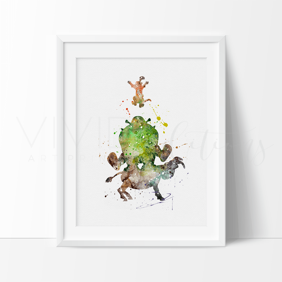 Shrek and Donkey, Puss in Boots Watercolor Art Print Print - VividEditions