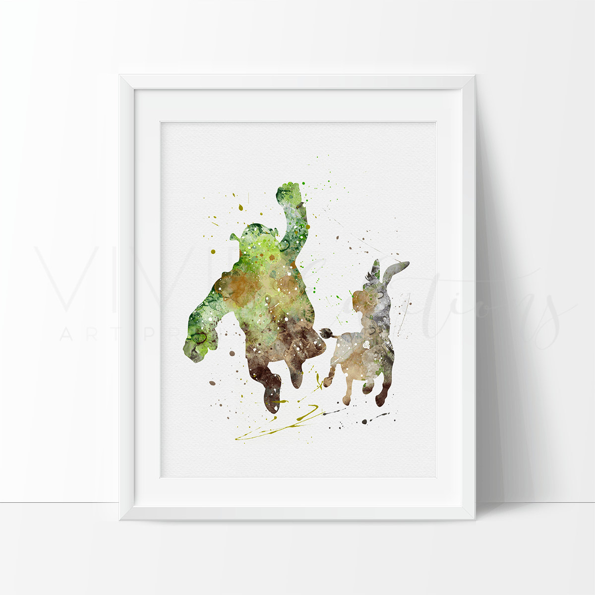 Shrek & Donkey Watercolor Art Print Print - VividEditions