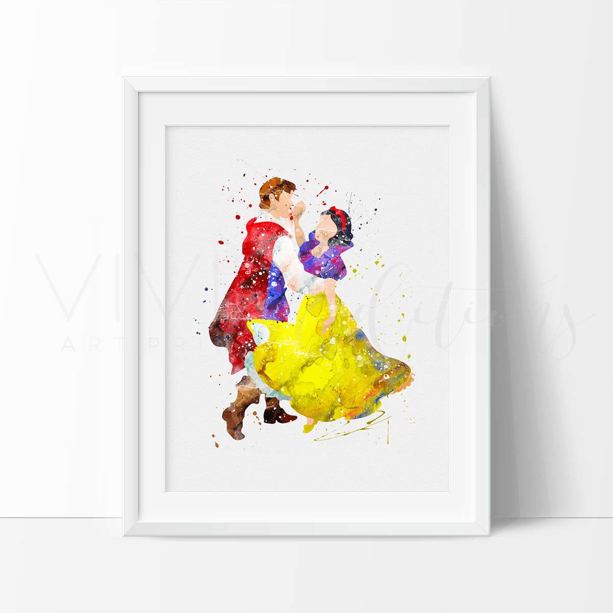 Snow White & The Prince Watercolor Art Print Print - VividEditions