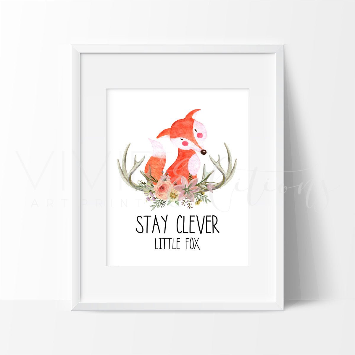Stay Clever Little Fox Watercolor Art Print Print - VividEditions