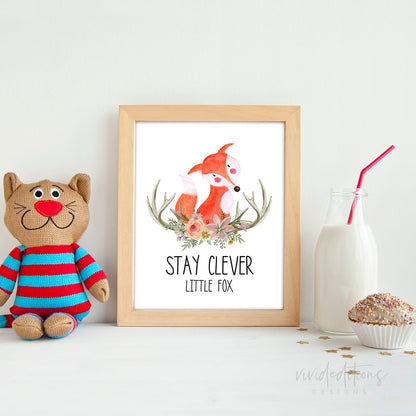 Stay Clever Little Fox Watercolor Art Print Print - VividEditions