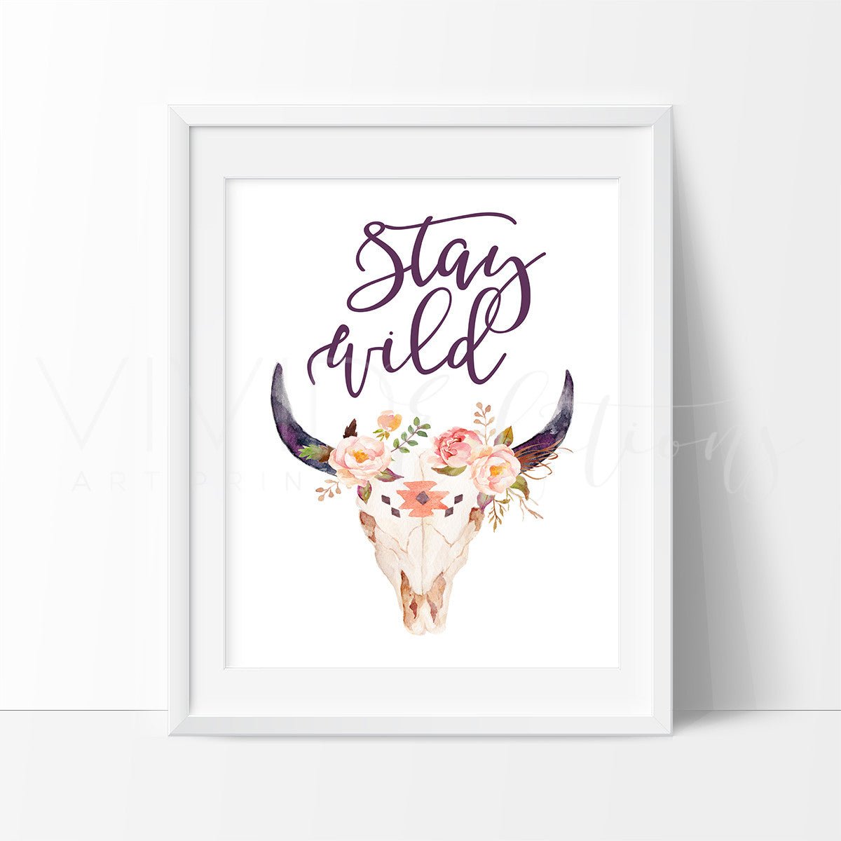 Stay Wild, Floral Cow Skull 2 Print - VividEditions
