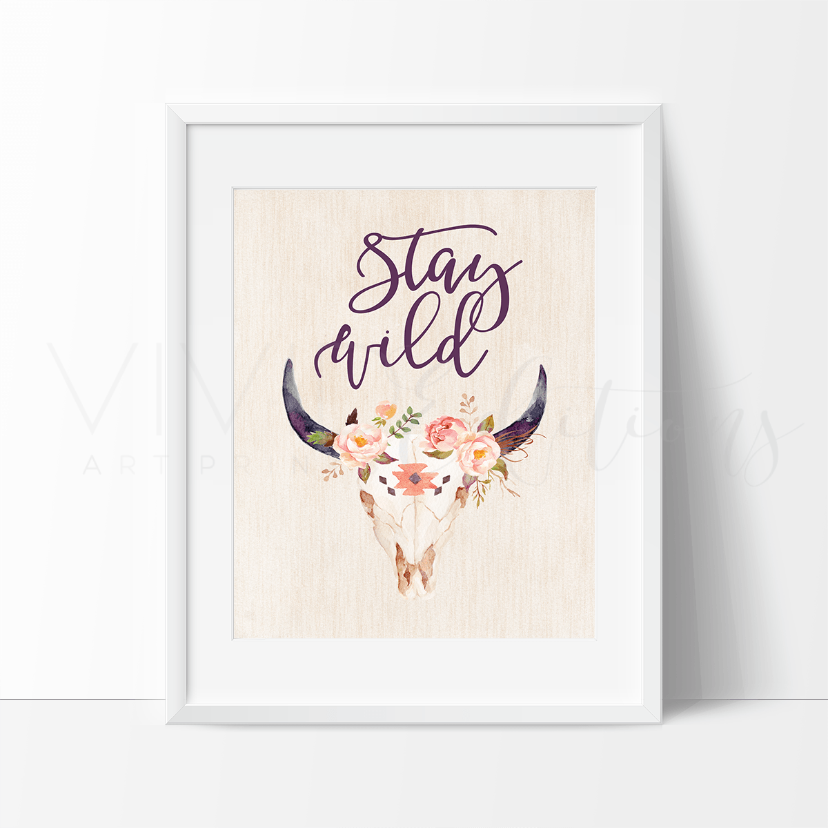 Stay Wild, Floral Cow Skull Print - VividEditions