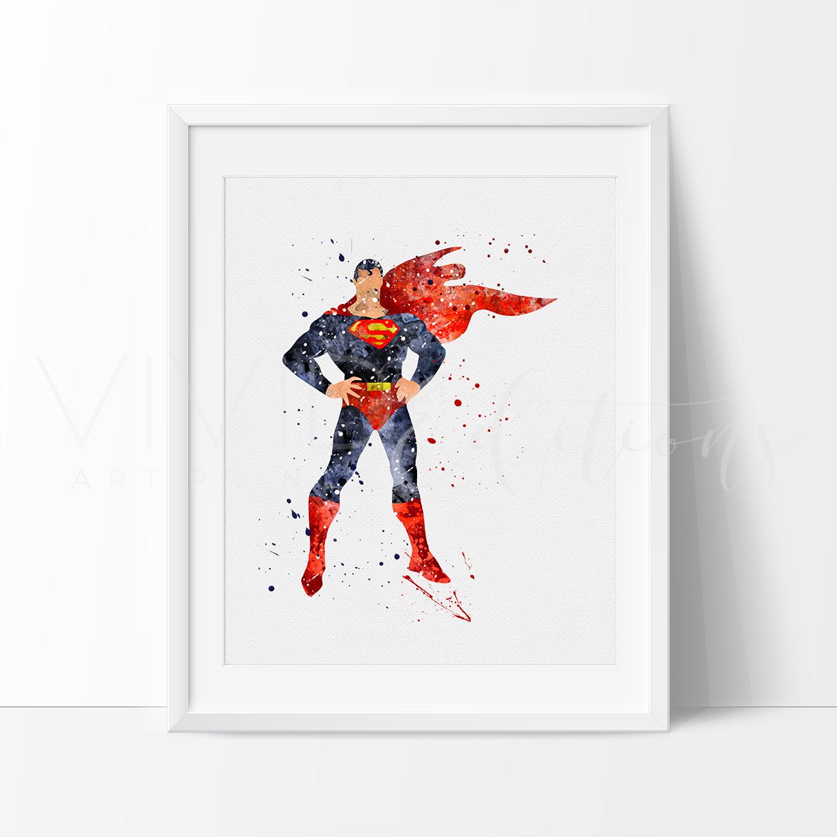 Superman Watercolor Art Print Print - VividEditions