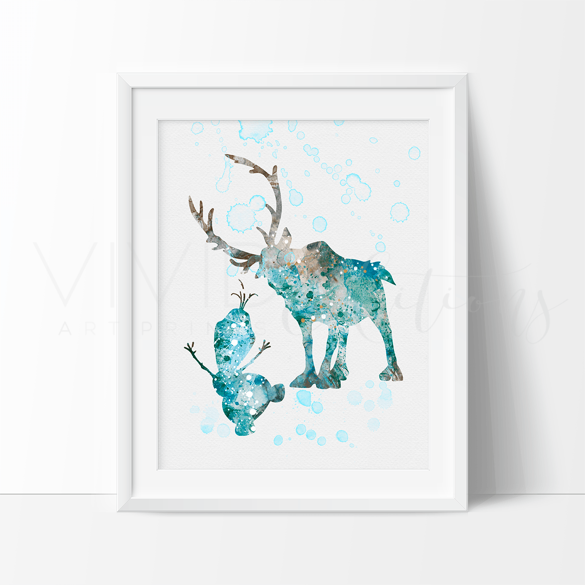 Sven & Olaf, Frozen Watercolor Art Print Print - VividEditions