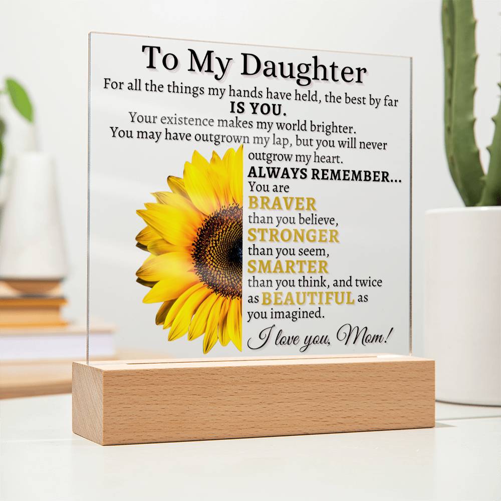 To My Daughter | Acrylic Sunflower LED Night Light Plaque Decor - VividEditions