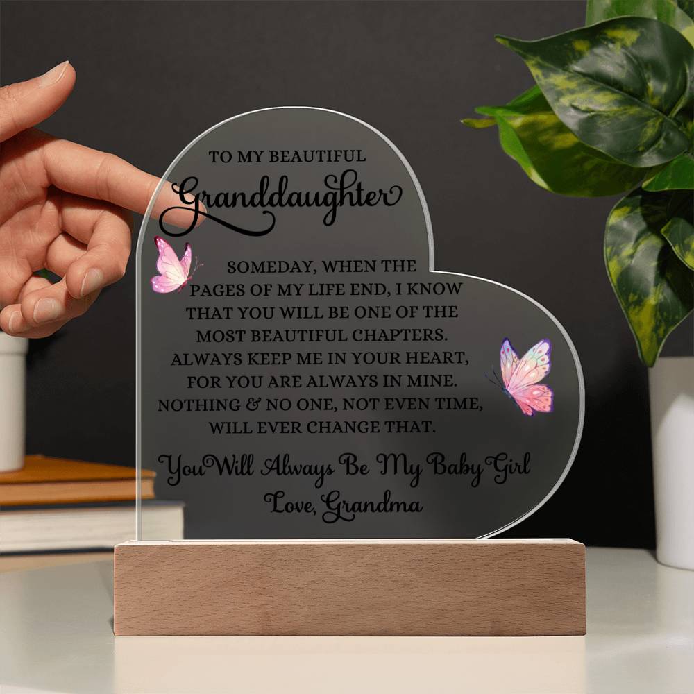 To My Granddaughter | Always My Baby Girl - Acrylic Heart Plaque w/ LED Base Jewelry - VividEditions
