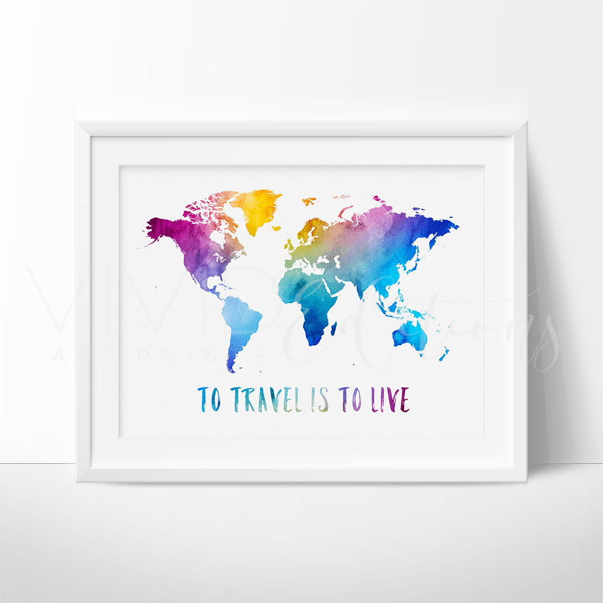 To Travel Is To Live, Travel Quote World Map Watercolor Art Print Print - VividEditions