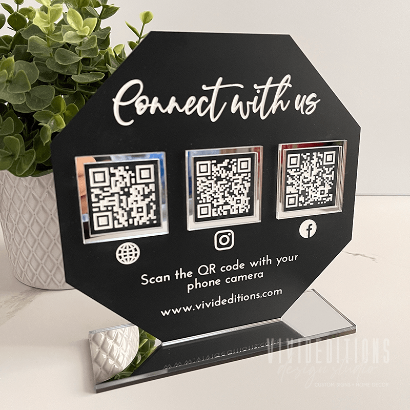 Triple QR Code Business Social Media Sign - VividEditions