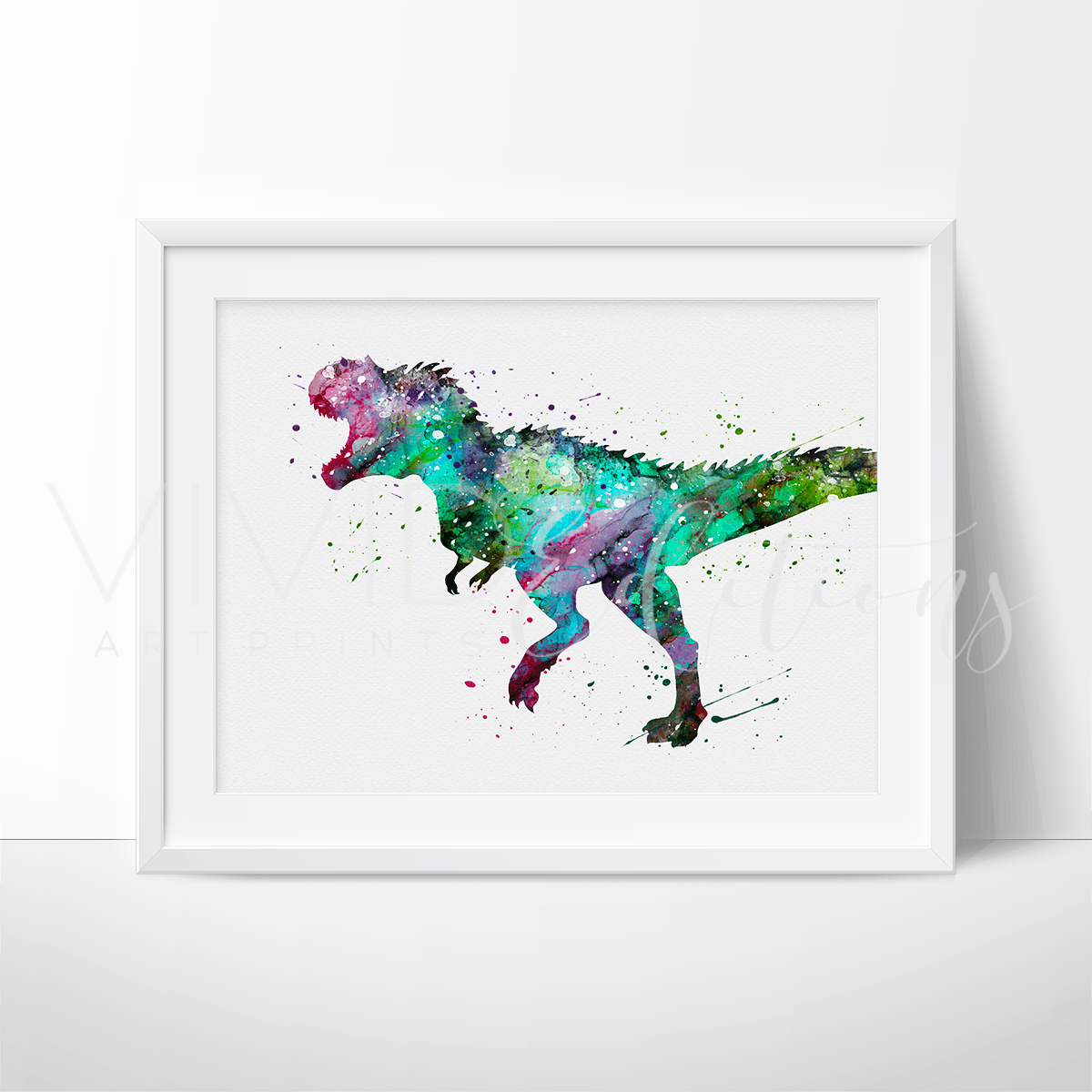 Tyrannosaurus Rex Dinosaur Watercolor Art Print Print - VividEditions